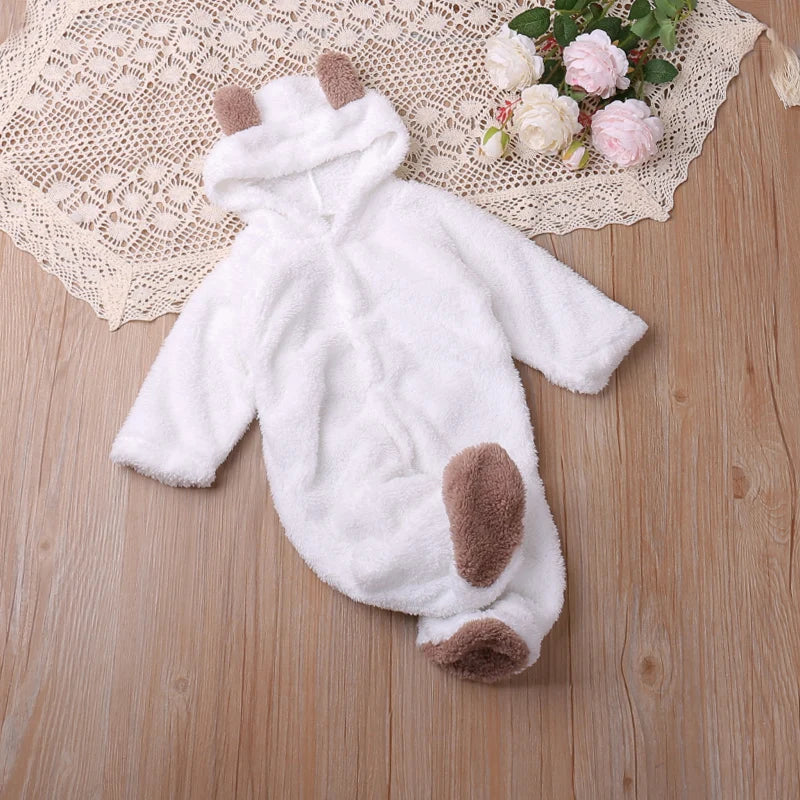 Unisex Fleece Baby Romper with Ear Hood