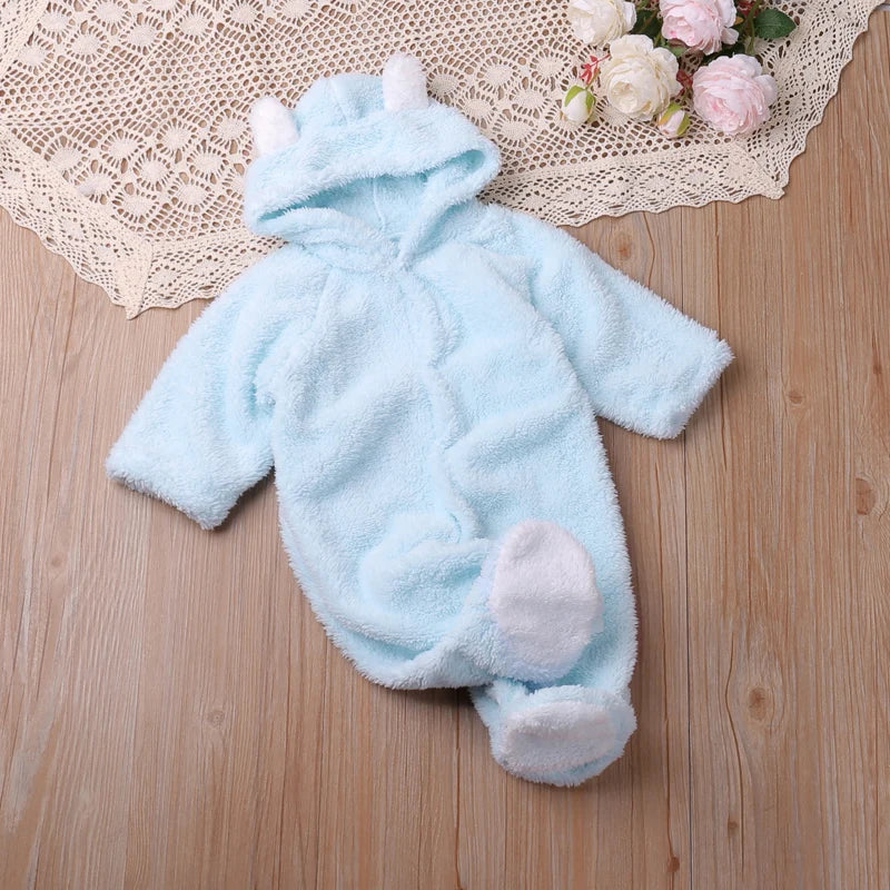 Unisex Fleece Baby Romper with Ear Hood
