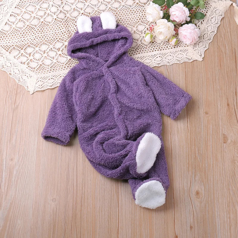 Unisex Fleece Baby Romper with Ear Hood