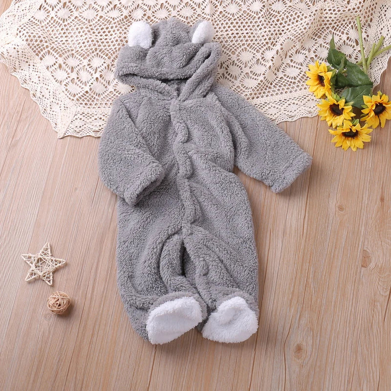 Unisex Fleece Baby Romper with Ear Hood