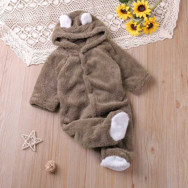 Unisex Fleece Baby Romper with Ear Hood