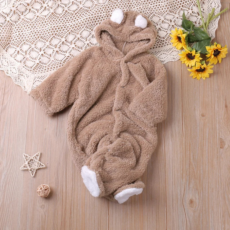 Unisex Fleece Baby Romper with Ear Hood