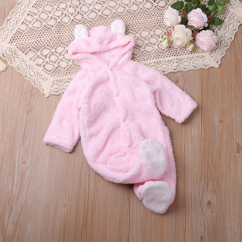 Unisex Fleece Baby Romper with Ear Hood