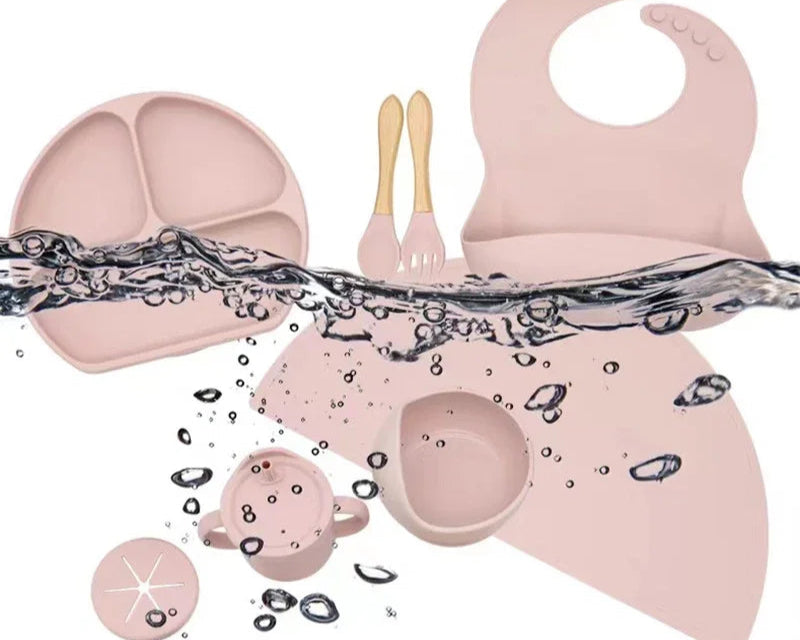 Silicone Baby Feeding Set with Suction Plate, Bowl, Cup & Cutler