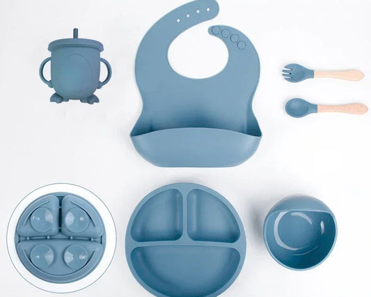 Silicone Baby Feeding Set with Suction Plate, Bowl, Cup & Cutler