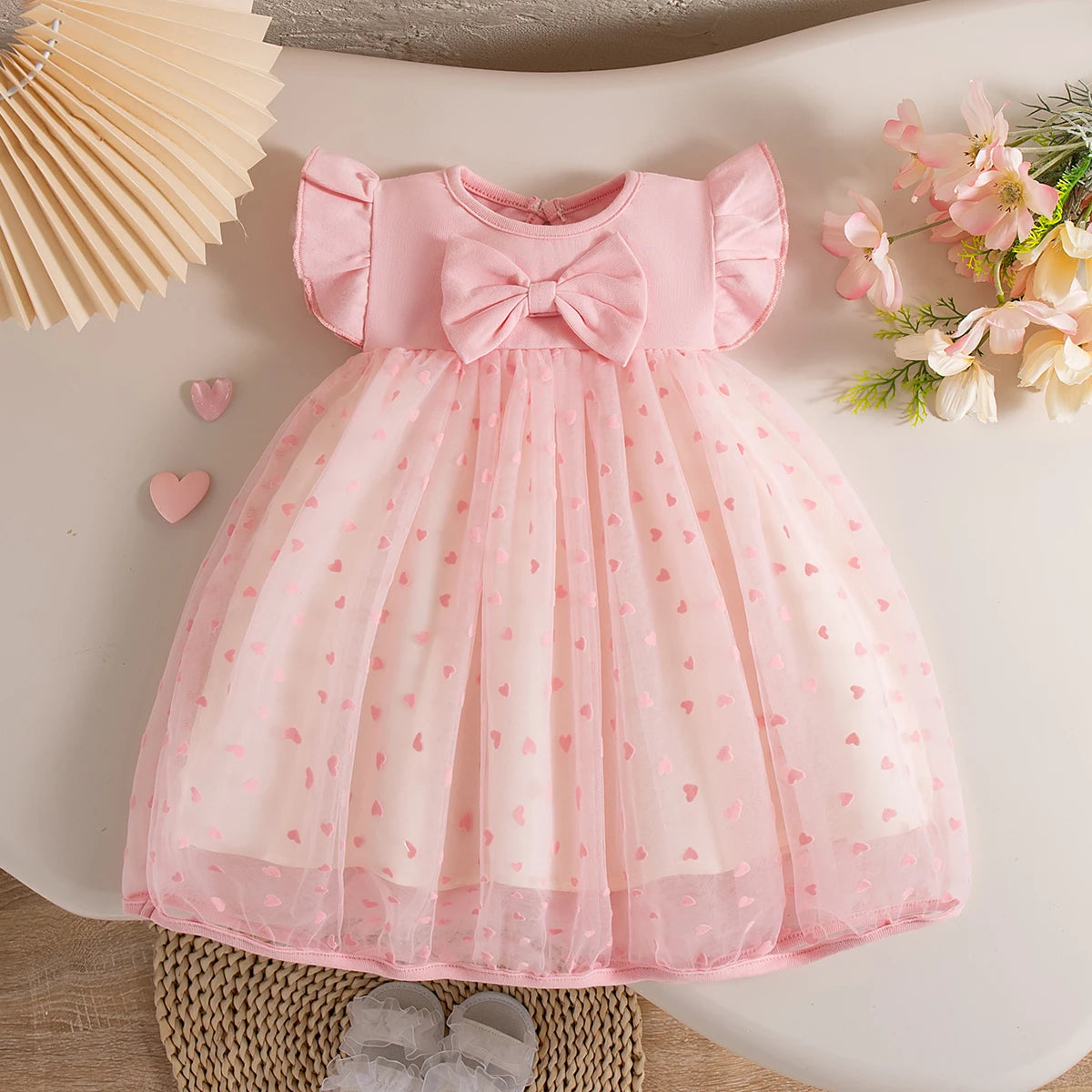 Baby Girl Summer Princess Dress with Bow & Flying Sleeve