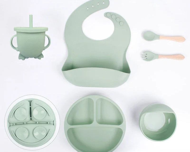 Silicone Baby Feeding Set with Suction Plate, Bowl, Cup & Cutler