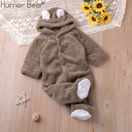 Unisex Fleece Baby Romper with Ear Hood